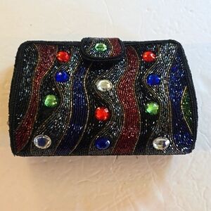 Womens heavily beaded Gem stone vintage Clutch bag Vibrant colors! Flaws minor